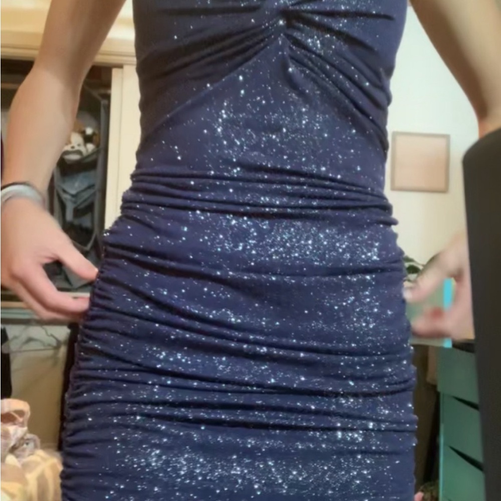 Elegant Navy Blue Ruched Dress